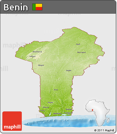 Physical Panoramic Map of Benin, single color outside, bathymetry sea, shaded relief sea