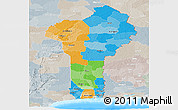 Political Panoramic Map of Benin, lighten, semi-desaturated, land only