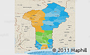 Political Panoramic Map of Benin, shaded relief outside