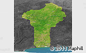 Satellite Panoramic Map of Benin, darken, desaturated, land only