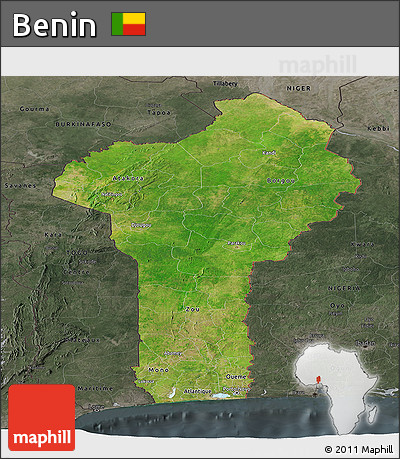 Satellite Panoramic Map of Benin, darken, semi-desaturated
