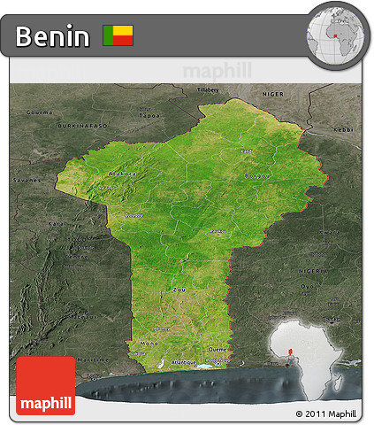 Satellite Panoramic Map of Benin, darken, semi-desaturated