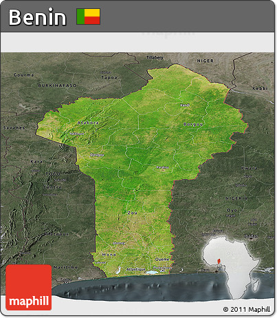 Satellite Panoramic Map of Benin, darken, semi-desaturated