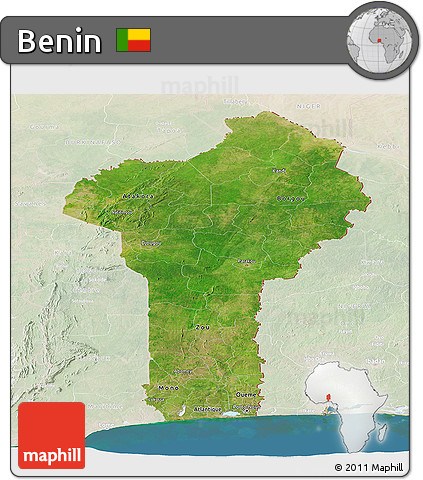 Satellite Panoramic Map of Benin, lighten, land only