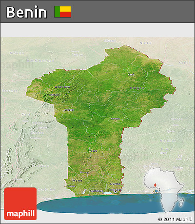 Satellite Panoramic Map of Benin, lighten, land only