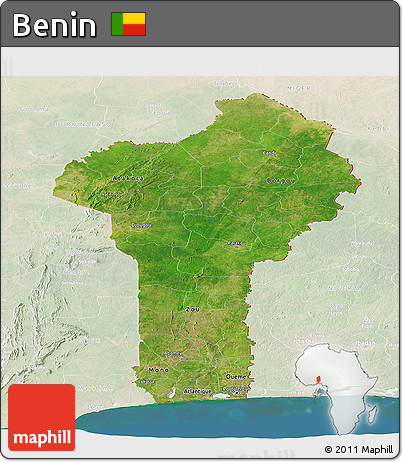 Satellite Panoramic Map of Benin, lighten, land only
