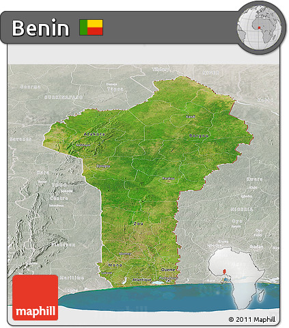 Satellite Panoramic Map of Benin, lighten, semi-desaturated, land only