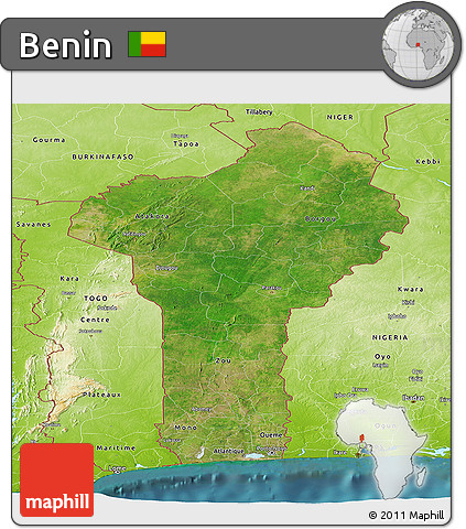Satellite Panoramic Map of Benin, physical outside, satellite sea