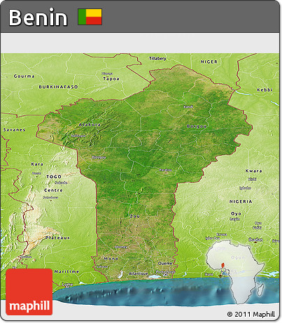 Satellite Panoramic Map of Benin, physical outside, satellite sea