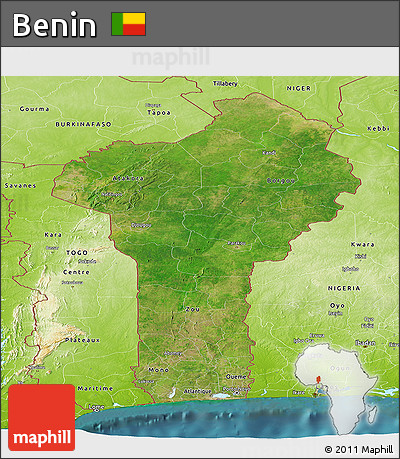 Satellite Panoramic Map of Benin, physical outside, satellite sea