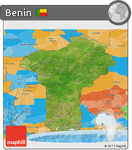 Satellite Panoramic Map of Benin, political outside