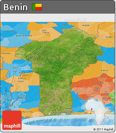 Satellite Panoramic Map of Benin, political outside