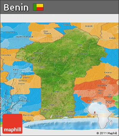 Satellite Panoramic Map of Benin, political outside