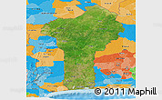 Satellite Panoramic Map of Benin, political outside