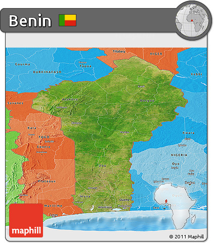 Satellite Panoramic Map of Benin, political shades outside