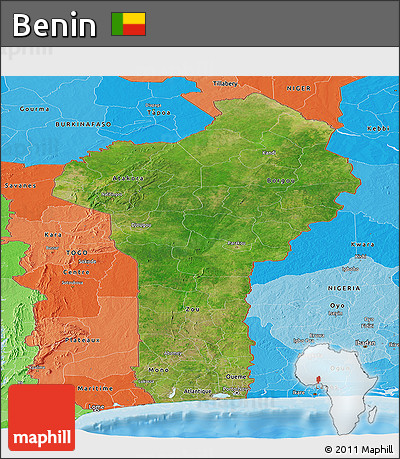 Satellite Panoramic Map of Benin, political shades outside