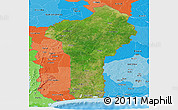 Satellite Panoramic Map of Benin, political shades outside