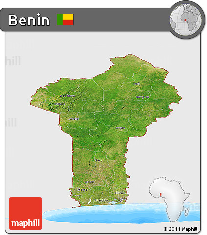 Satellite Panoramic Map of Benin, single color outside, bathymetry sea