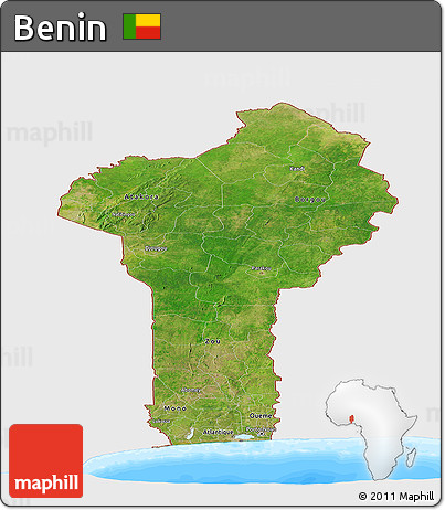 Satellite Panoramic Map of Benin, single color outside, bathymetry sea
