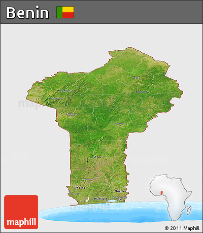 Satellite Panoramic Map of Benin, single color outside, bathymetry sea
