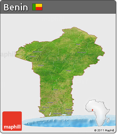 Satellite Panoramic Map of Benin, single color outside, bathymetry sea, shaded relief sea