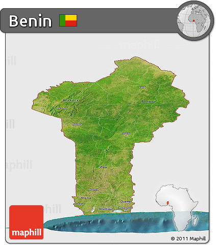 Satellite Panoramic Map of Benin, single color outside