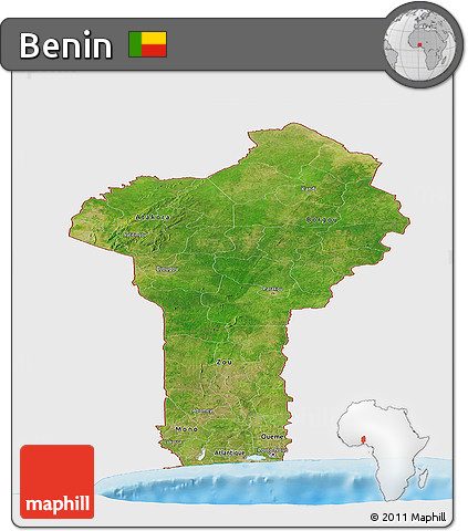Satellite Panoramic Map of Benin, single color outside, shaded relief sea