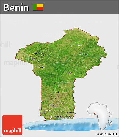 Satellite Panoramic Map of Benin, single color outside, shaded relief sea