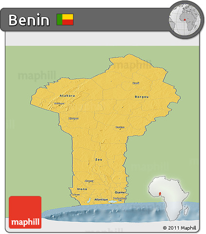 Savanna Style Panoramic Map of Benin, single color outside