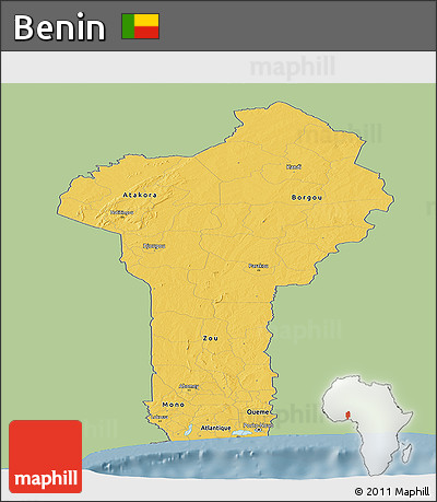 Savanna Style Panoramic Map of Benin, single color outside