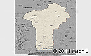 Shaded Relief Panoramic Map of Benin, darken, desaturated