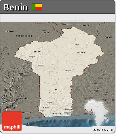 Shaded Relief Panoramic Map of Benin, darken