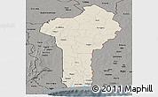 Shaded Relief Panoramic Map of Benin, darken, semi-desaturated