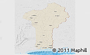 Shaded Relief Panoramic Map of Benin, lighten, desaturated, land only