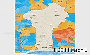 Shaded Relief Panoramic Map of Benin, political outside, shaded relief sea