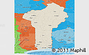 Shaded Relief Panoramic Map of Benin, political shades outside, shaded relief sea