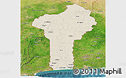 Shaded Relief Panoramic Map of Benin, satellite outside