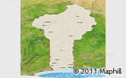 Shaded Relief Panoramic Map of Benin, satellite outside, shaded relief sea