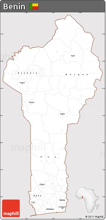 Classic Style Simple Map of Benin, cropped outside