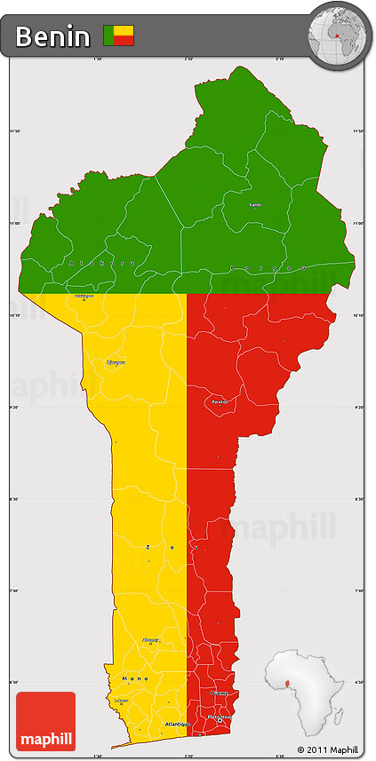Flag Simple Map of Benin, flag aligned to the middle