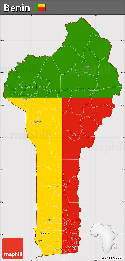 Flag Simple Map of Benin, flag aligned to the middle