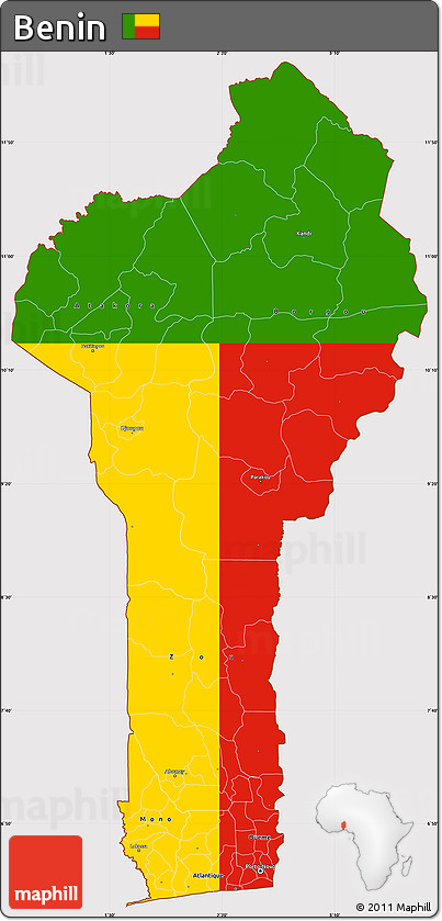 Flag Simple Map of Benin, flag aligned to the middle