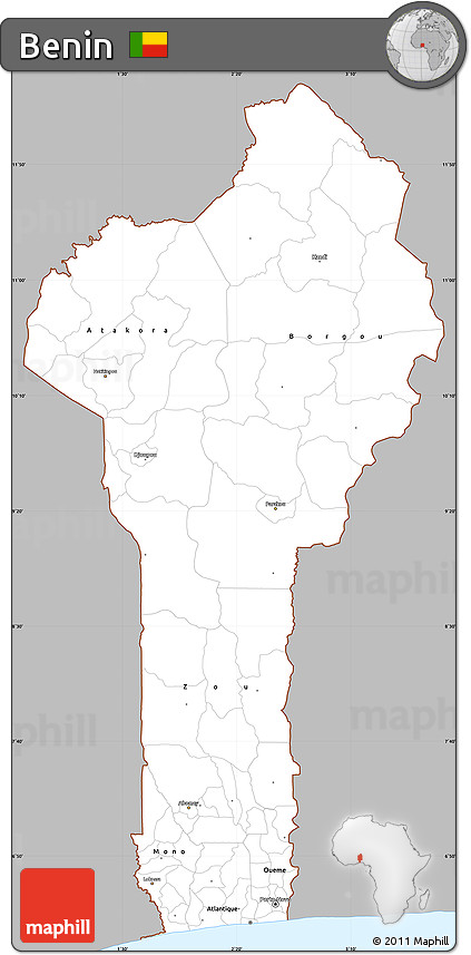 Gray Simple Map of Benin, single color outside