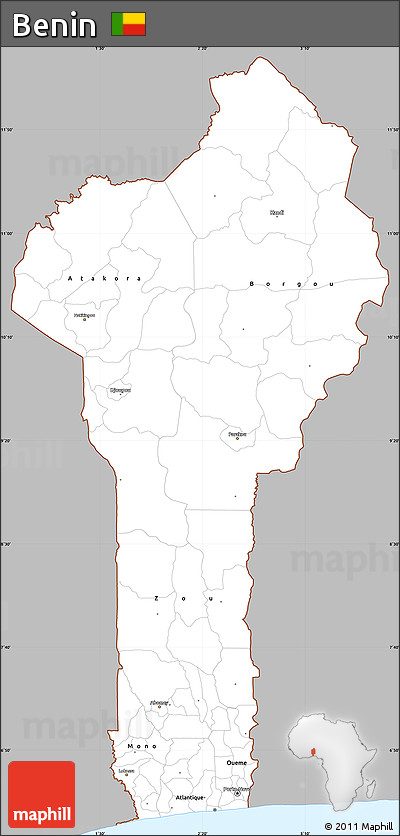 Gray Simple Map of Benin, single color outside