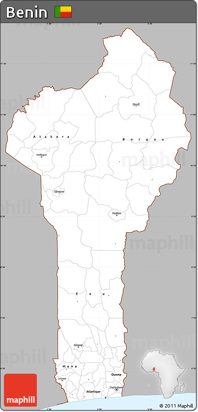 Gray Simple Map of Benin, single color outside