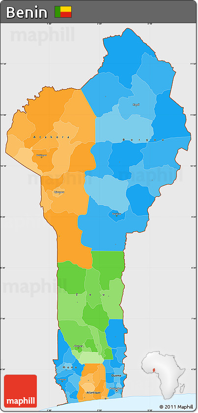 Political Simple Map of Benin, single color outside