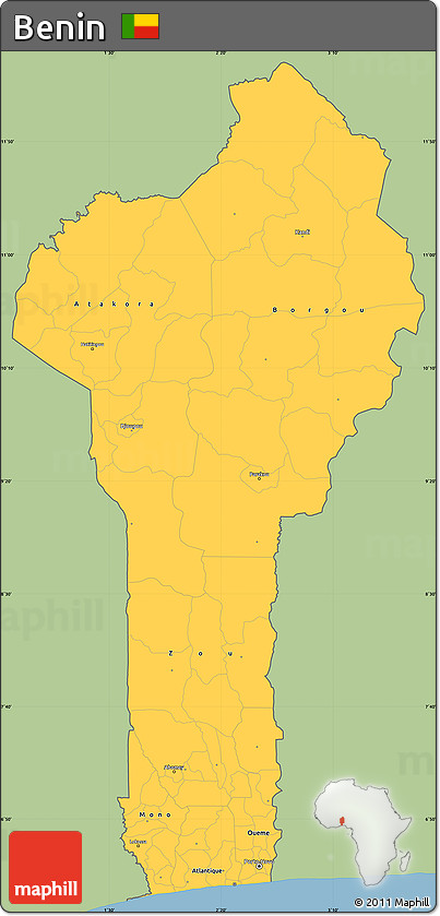 Savanna Style Simple Map of Benin, single color outside
