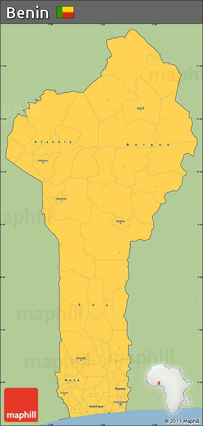 Savanna Style Simple Map of Benin, single color outside
