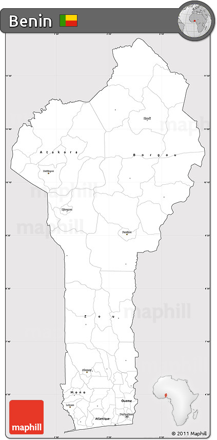 Silver Style Simple Map of Benin, cropped outside