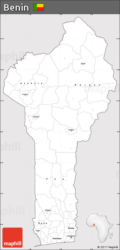 Silver Style Simple Map of Benin, cropped outside